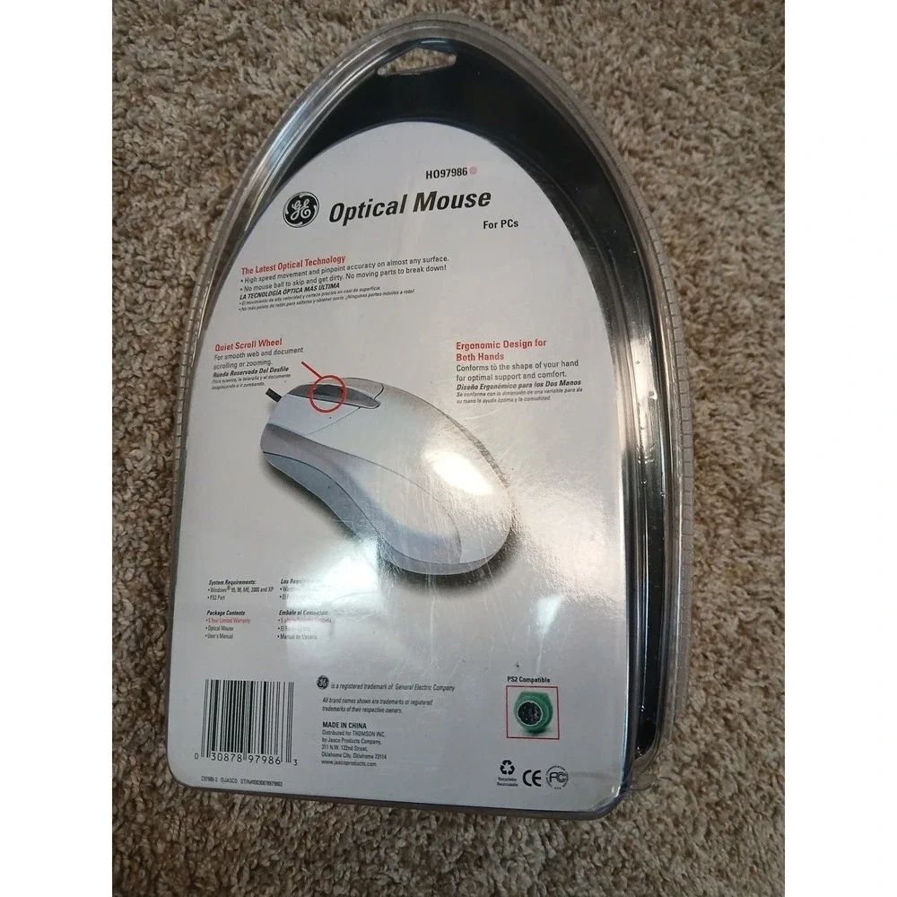 GE Optical Computer Mouse 97986 White - Wired PS2 - Scroll - NEW